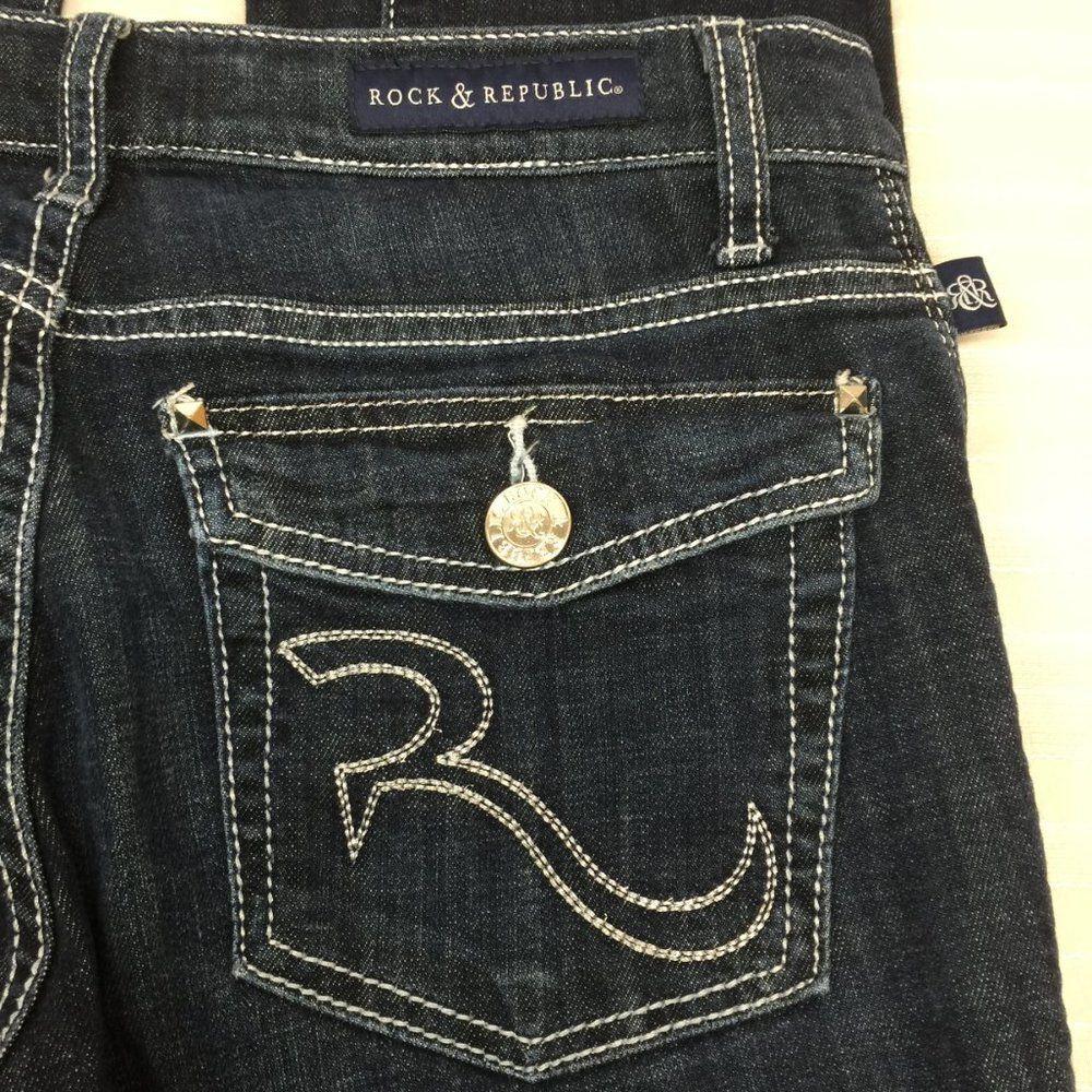 Rock & Republic Kendall Dark Wash Stretch Slim Fit Bootcut Jeans 6 - Picture 5 of 7